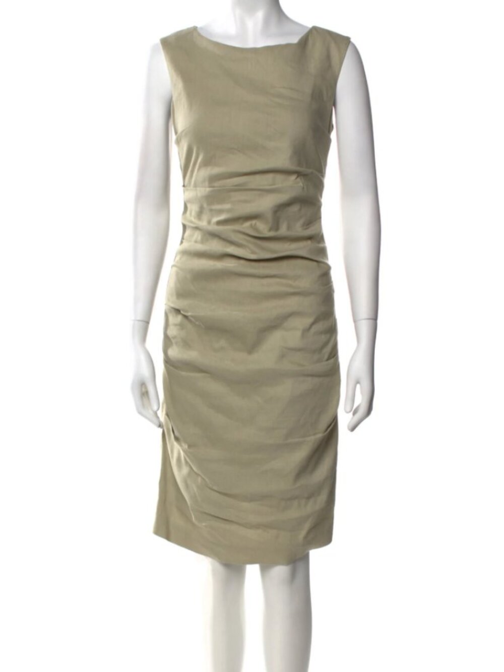 Nicole Miller Linen Sheath Dress Green Ruched Sleeveless Size S US 4 EUC